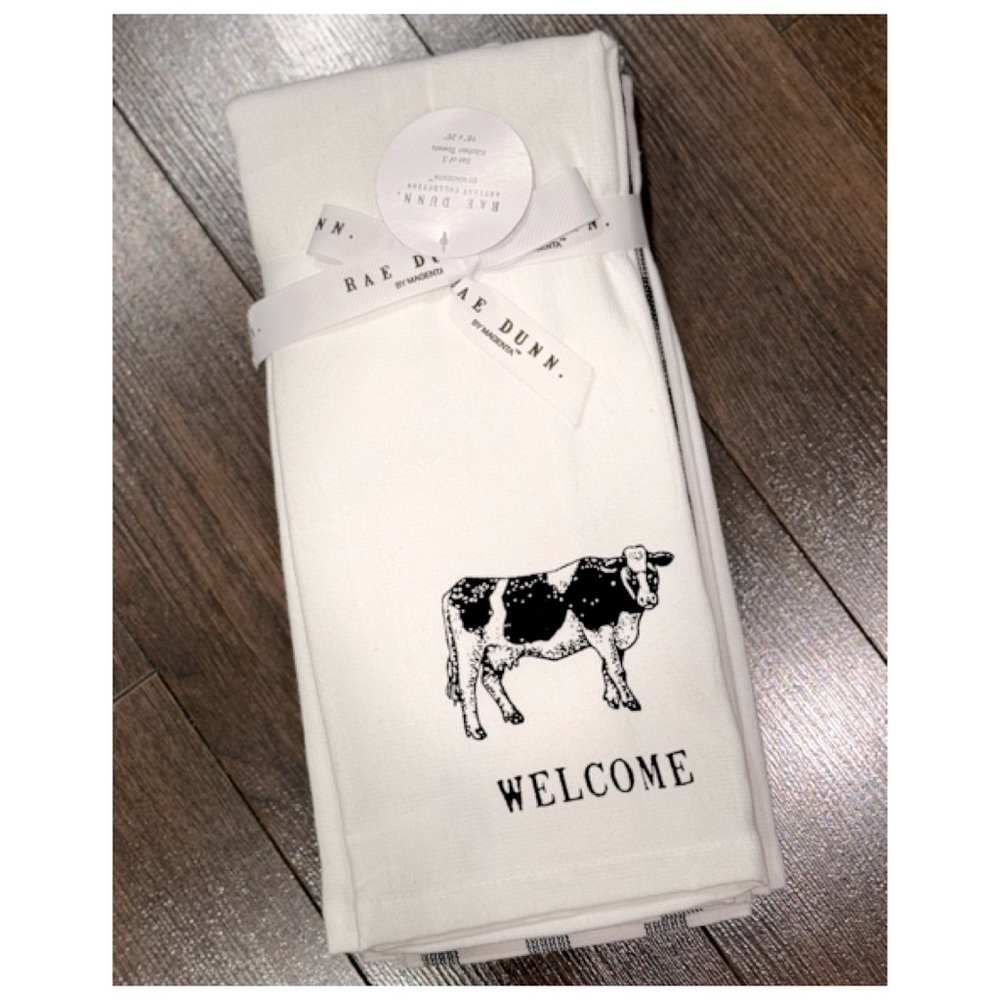NEW Rae Dunn Farmhouse Cow Kitchen Towel Set ~ Welcome 🐄